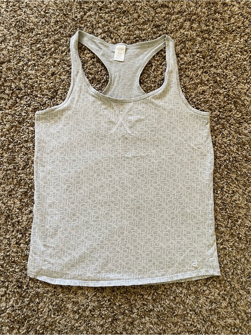 Calvin Klein Women's Racerback Sleep‎ Tank Top Gray All Over CK Logo Size Small